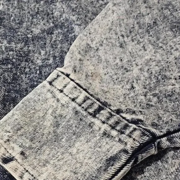 Diamonds Leather Acid Wash Embellished Denim Jean Jacket 1980s USA Size Medium - Picture 13 of 15